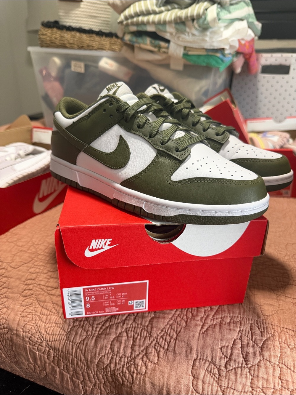 Nike Dunk Low Olive Green and White Low-Top Sneakers